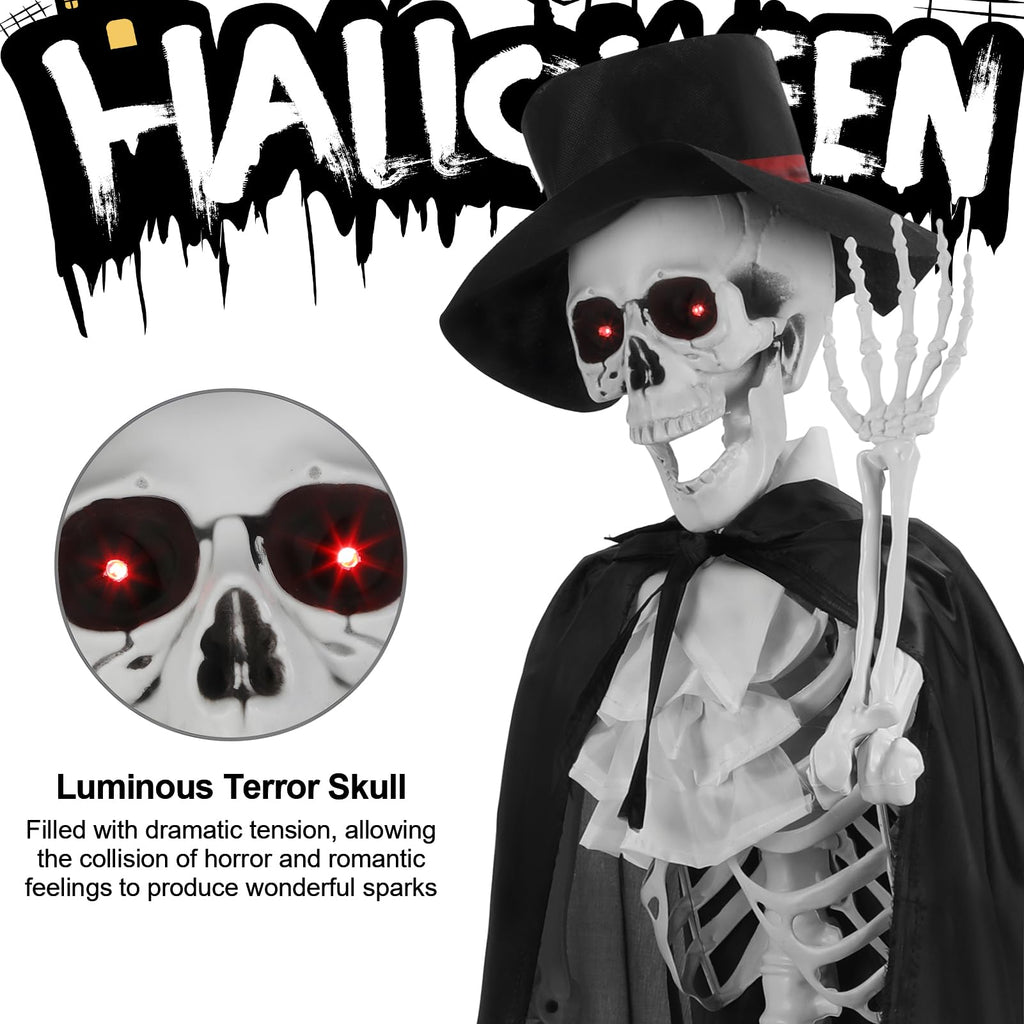 2 Pack Life Size Skeleton Bride and Groom with LED Glowing Eyes and Movable Joints K843085