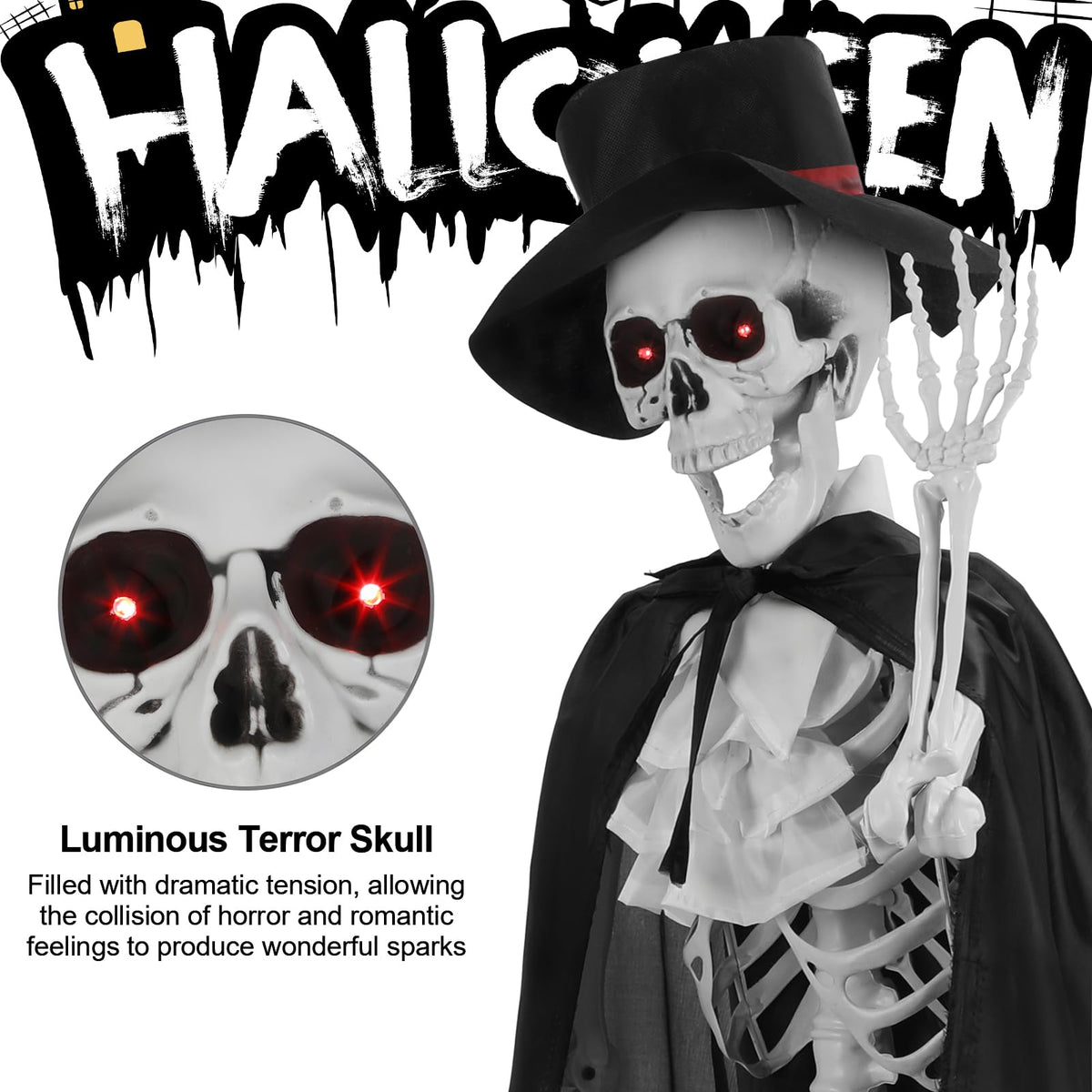 2 Pack Life Size Skeleton Bride and Groom with LED Glowing Eyes and Movable Joints K843085