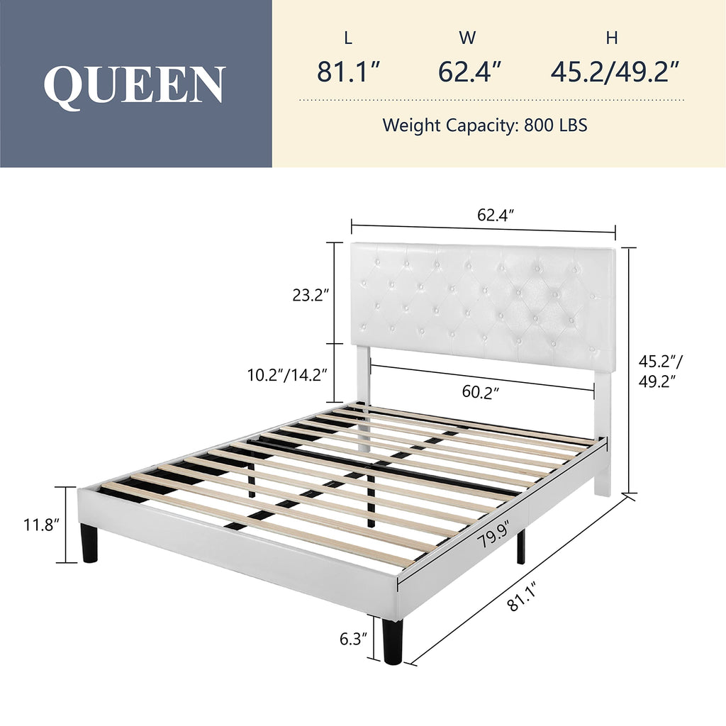 Queen Size Platform Bed Frame with Faux Leather Headboard R95166