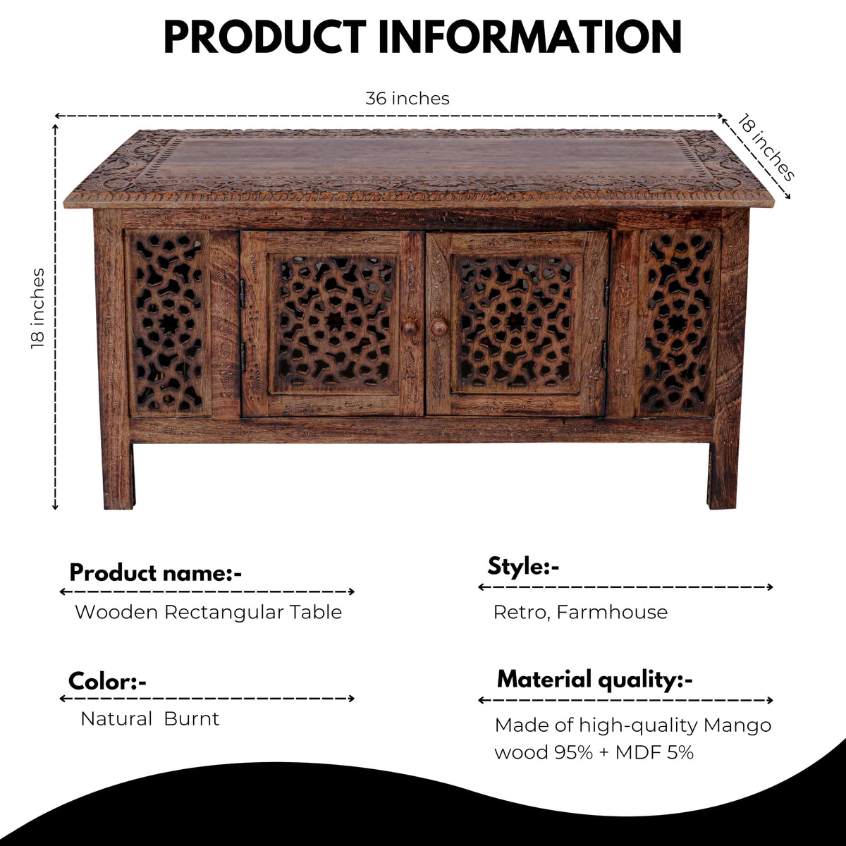 Hand-Carved Mango Wood Coffee Table K29393
