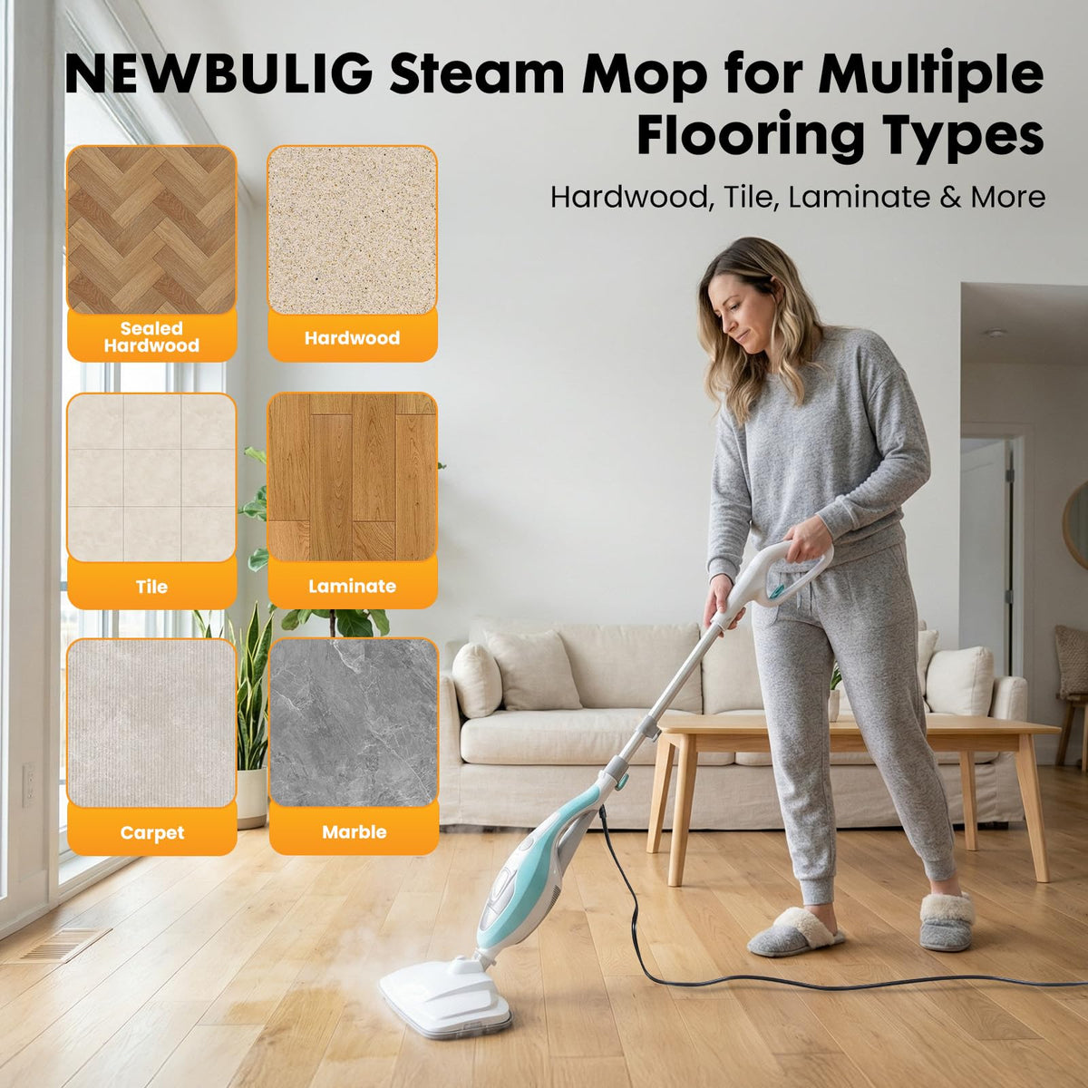 14-in-1 Steam Mop Detachable Handheld Steam Cleaner with 2 Washable Pads I355
