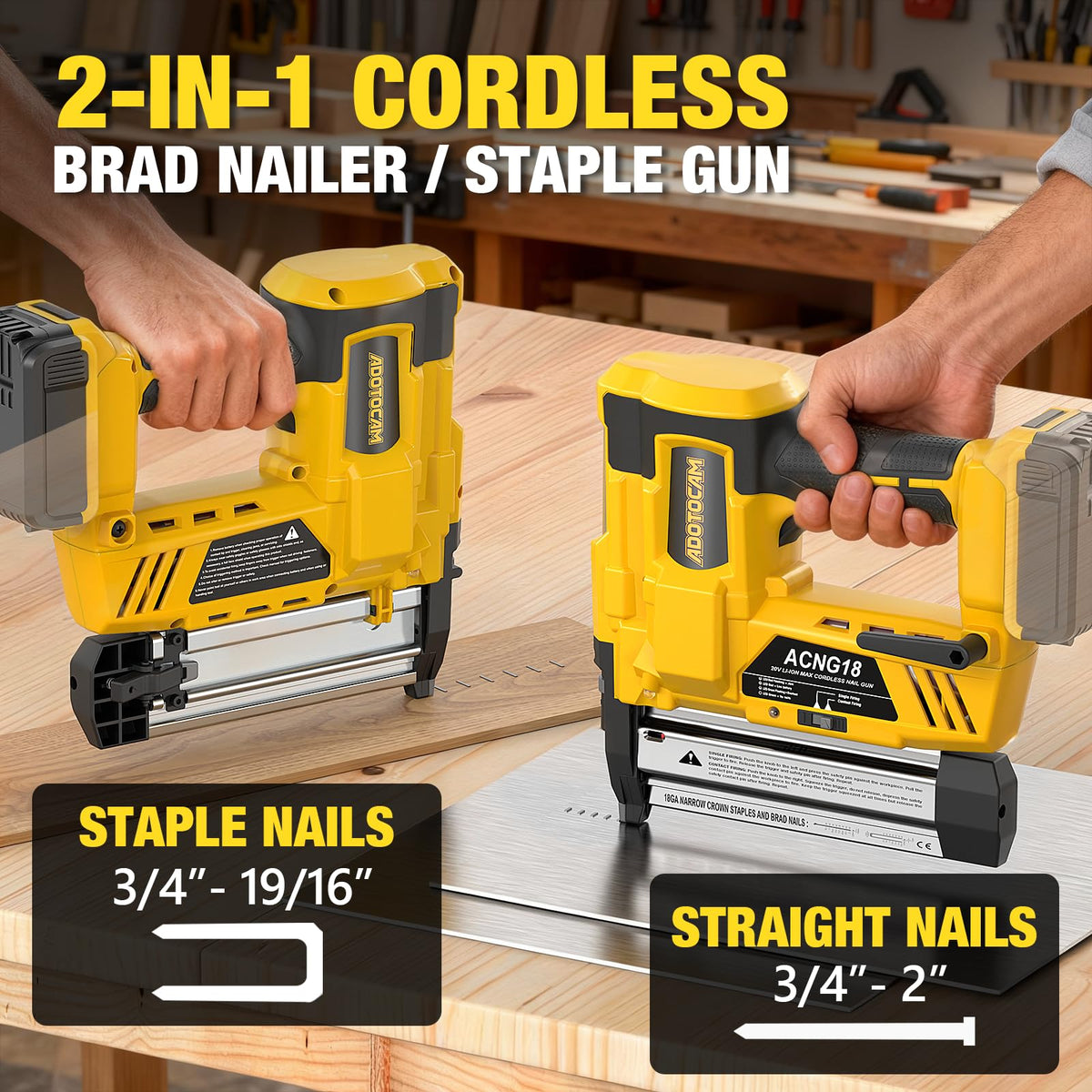 Cordless 2" Brad Nailer, 2 in 1 Electric Nail Gun/Staple Gun, 18GA Battery Powered U992672