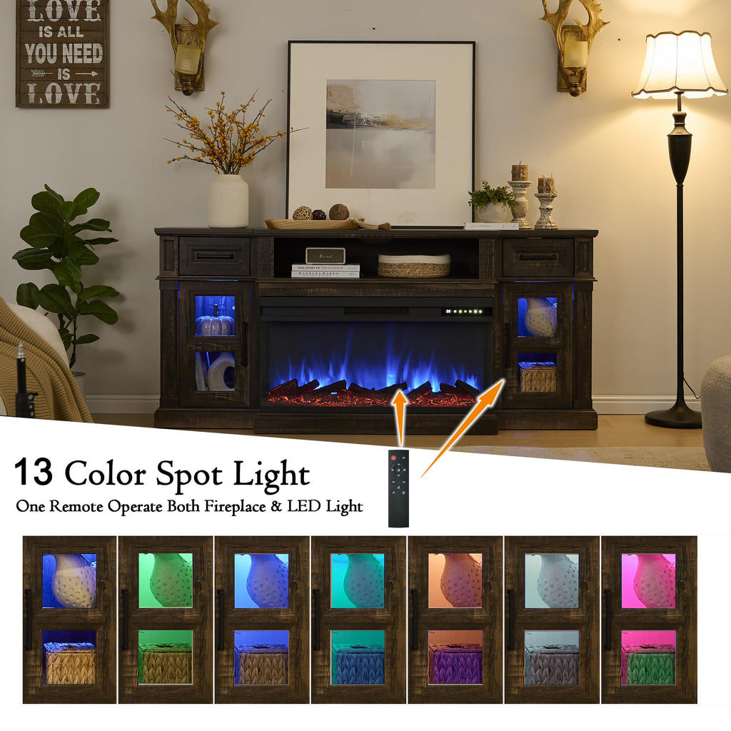 Dark Rustic Oak Fireplace TV Stand with 36 Inch Electric Fireplace X793