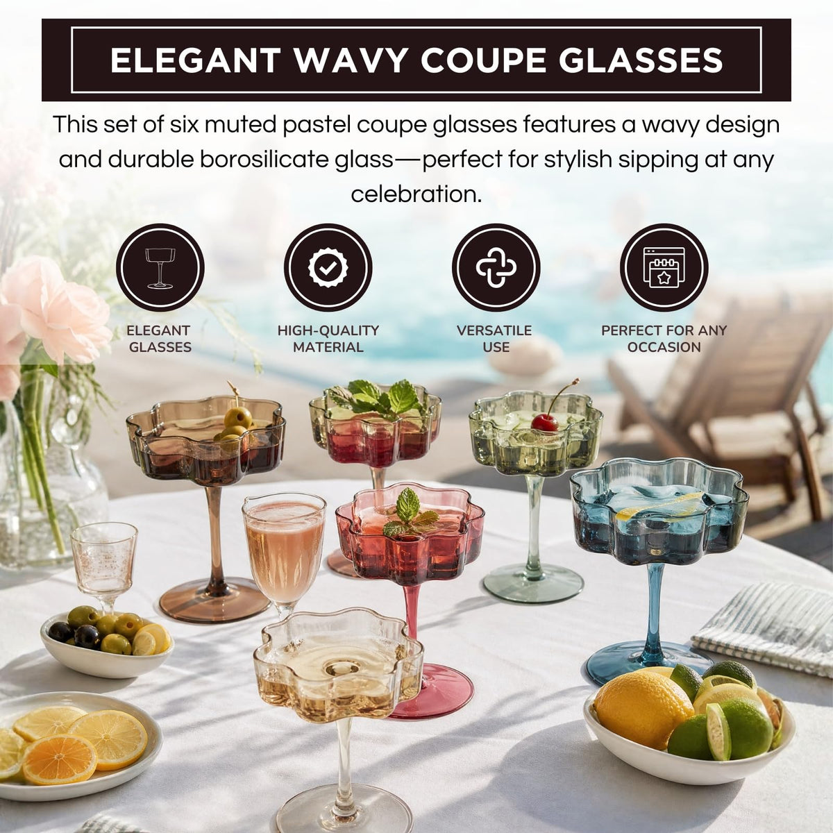 Scalloped Glass Coupes 7oz 6 Set C2695