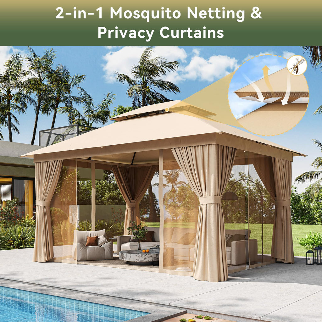 12'x10' Beige Metal Gazebo T656
