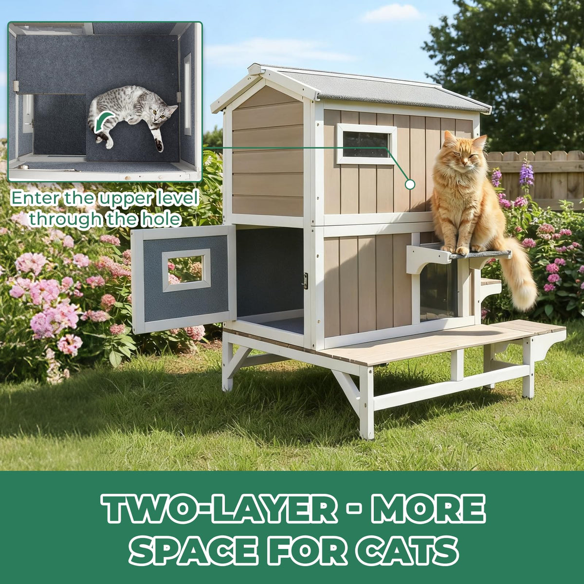 Insulated 2-Story Outdoor Cat House M494763