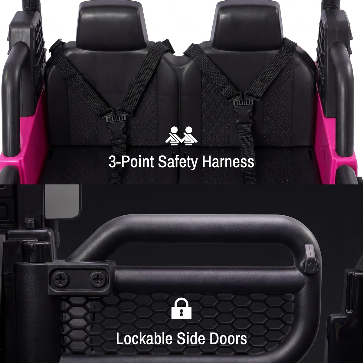 24V 2 Seater Ride On Car with Remote Control, 3 Speed Settings, All-Terrain Tires, LED Lights & Bluetooth Music, Up to 132 lbs, Pink E300985