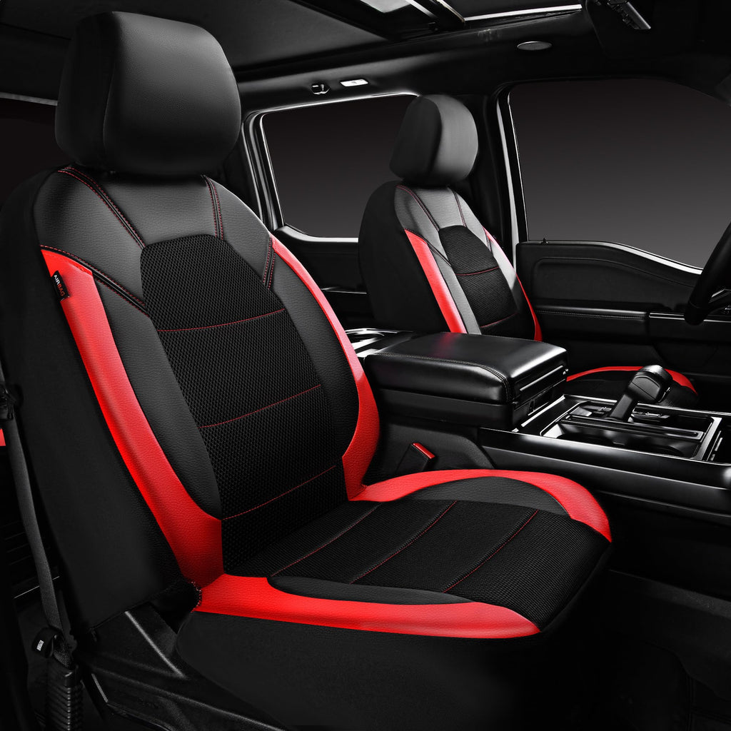 Universal Leather Car Seat Covers Full Set Black Red K65174