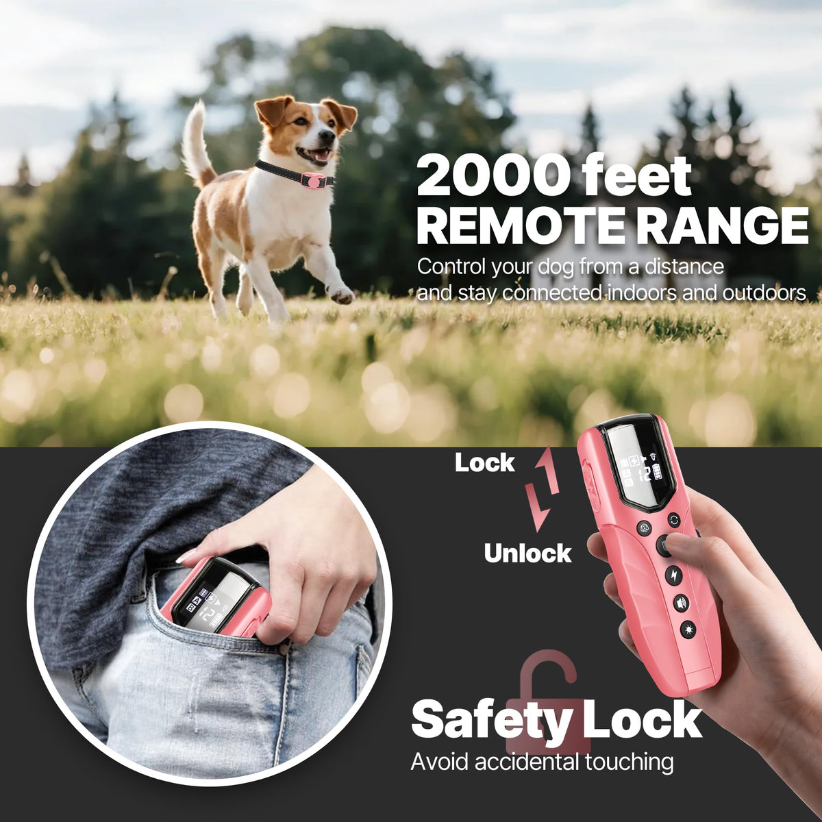 Small Dog Training Collar with Remote, Waterproof Rechargeable, Pink Q454