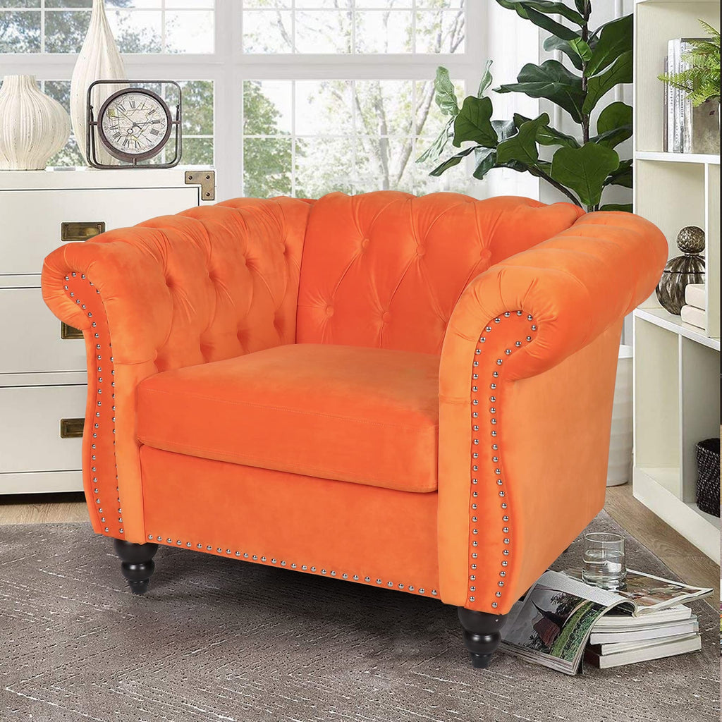 Orange Velvet Accent Chair Y618077