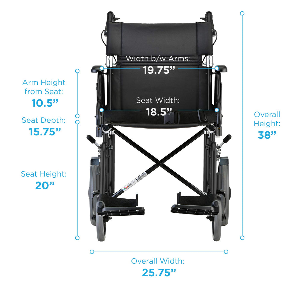 Lightweight Transport Chair with Locking Hand Brakes, Black W114