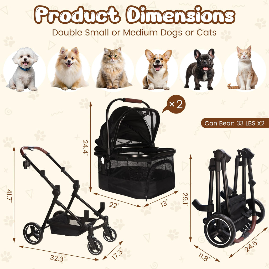 Foldable Double Pet Stroller W9230