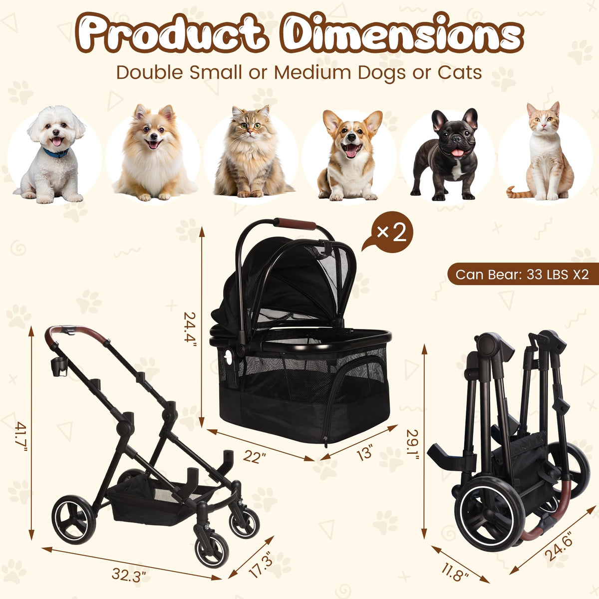 Foldable Double Pet Stroller W9230