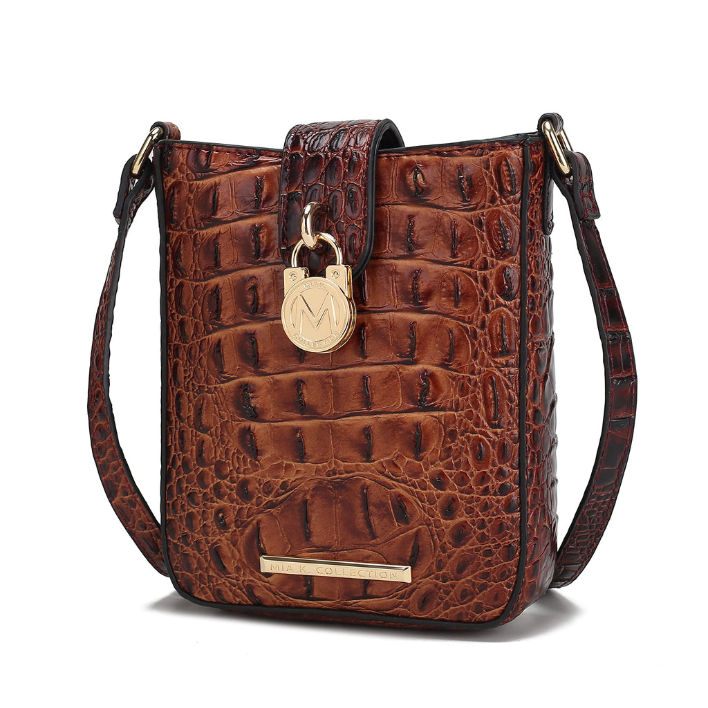 Women's Faux Crocodile Embossed Vegan Leather Crossbody Bag V261