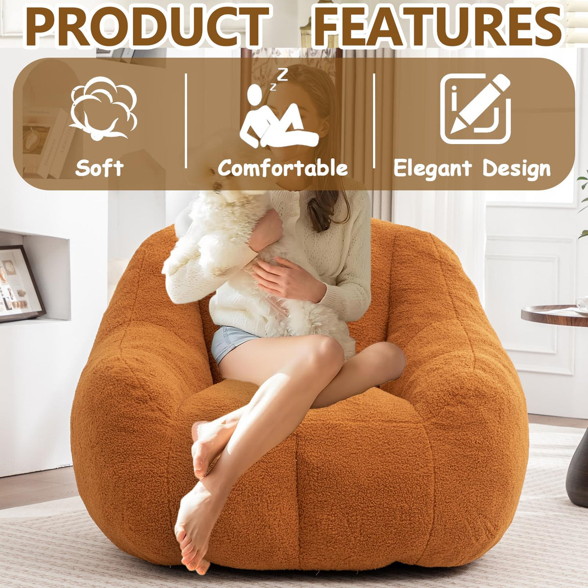 Faux Fur Oversized Bean Bag Chairs with Filler X18187