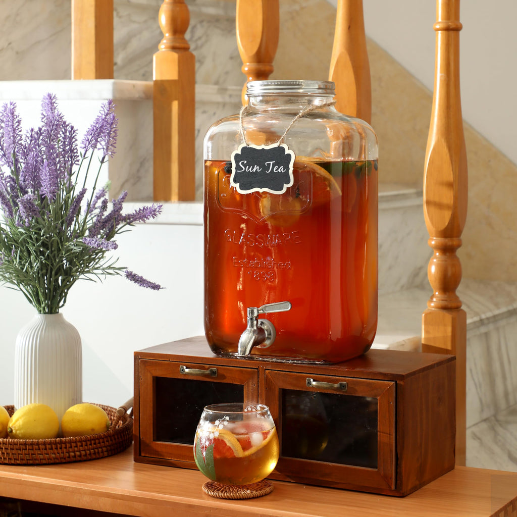2 Gallon Glass Drink Dispenser with Stainless Steel Spigot and Lid W46272