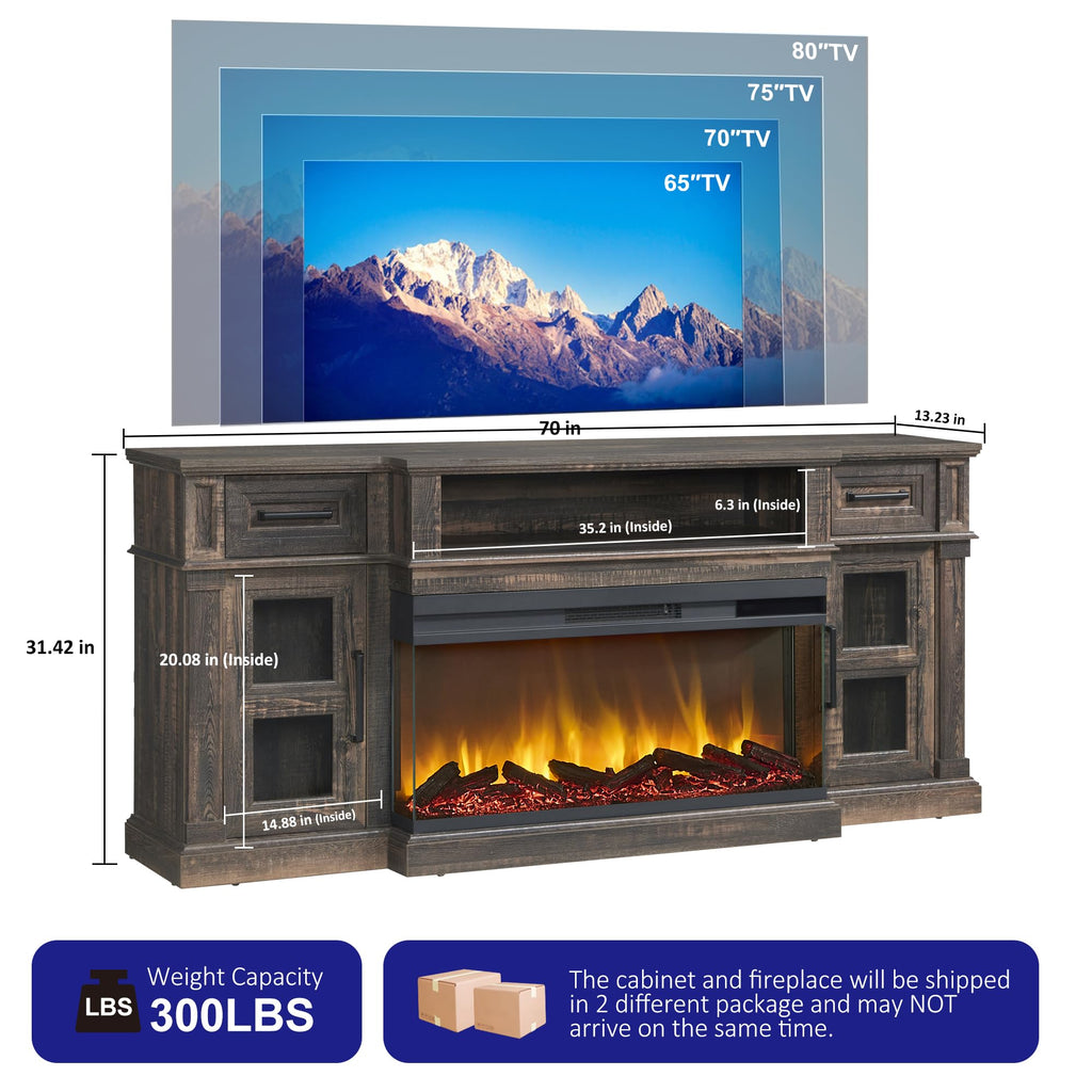 Dark Rustic Oak Fireplace TV Stand with 36 Inch Electric Fireplace X793