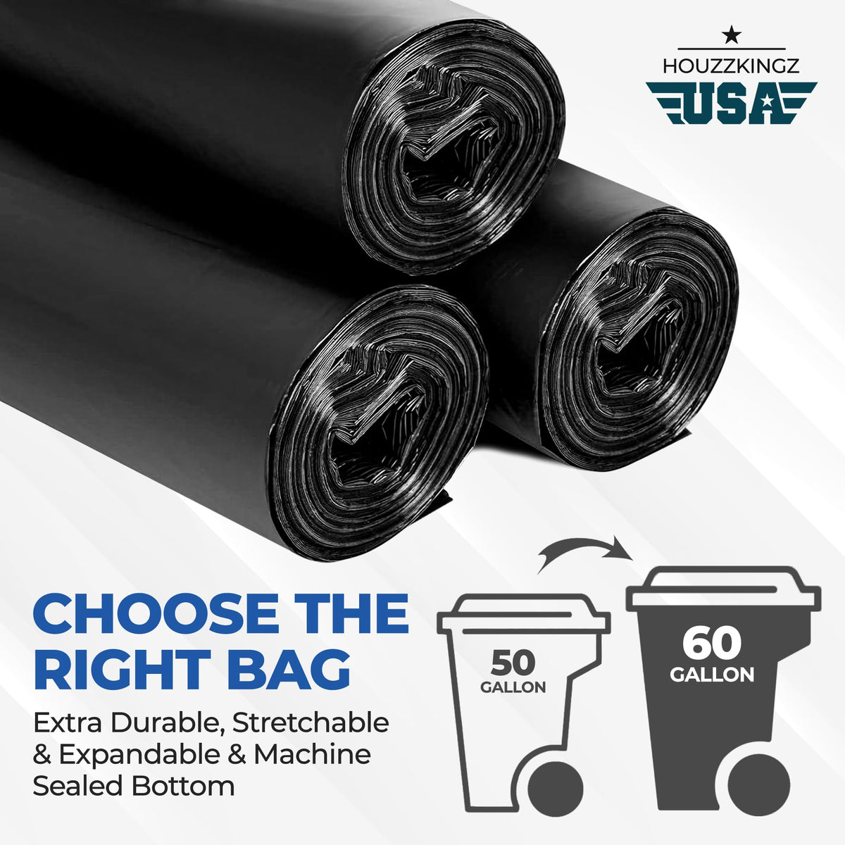 55 Gallon 20 Black Heavy Duty Trash Bags H96399
