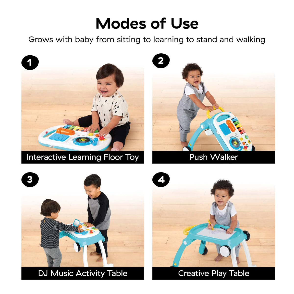 4-in-1 Push Walker Activity Center Toddler Table Floor Toy E73201