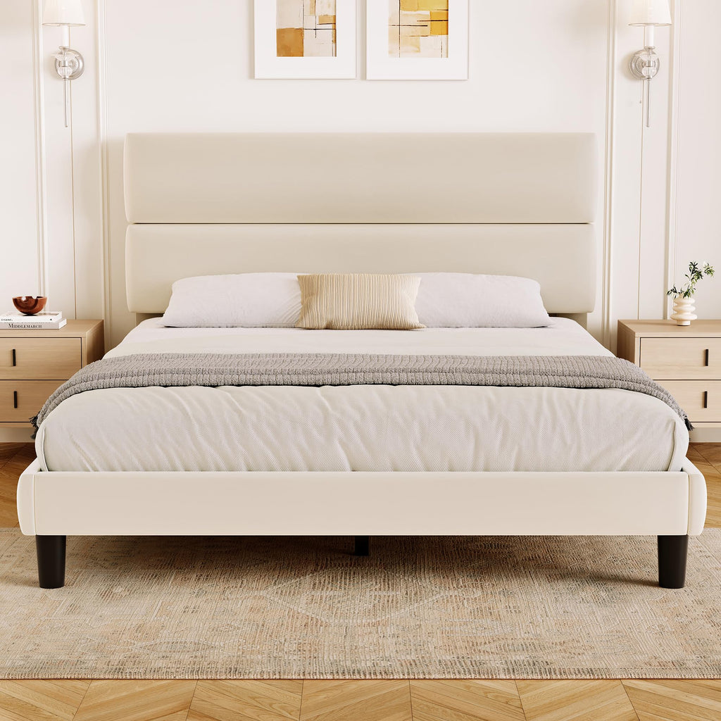 Queen Size Velvet Upholstered Platform Bed Frame X657574