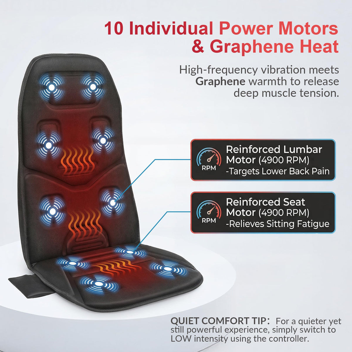 Graphene Heated Full Back Massage Seat Cushion J93975