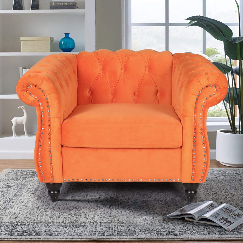Orange Velvet Accent Chair Y618077