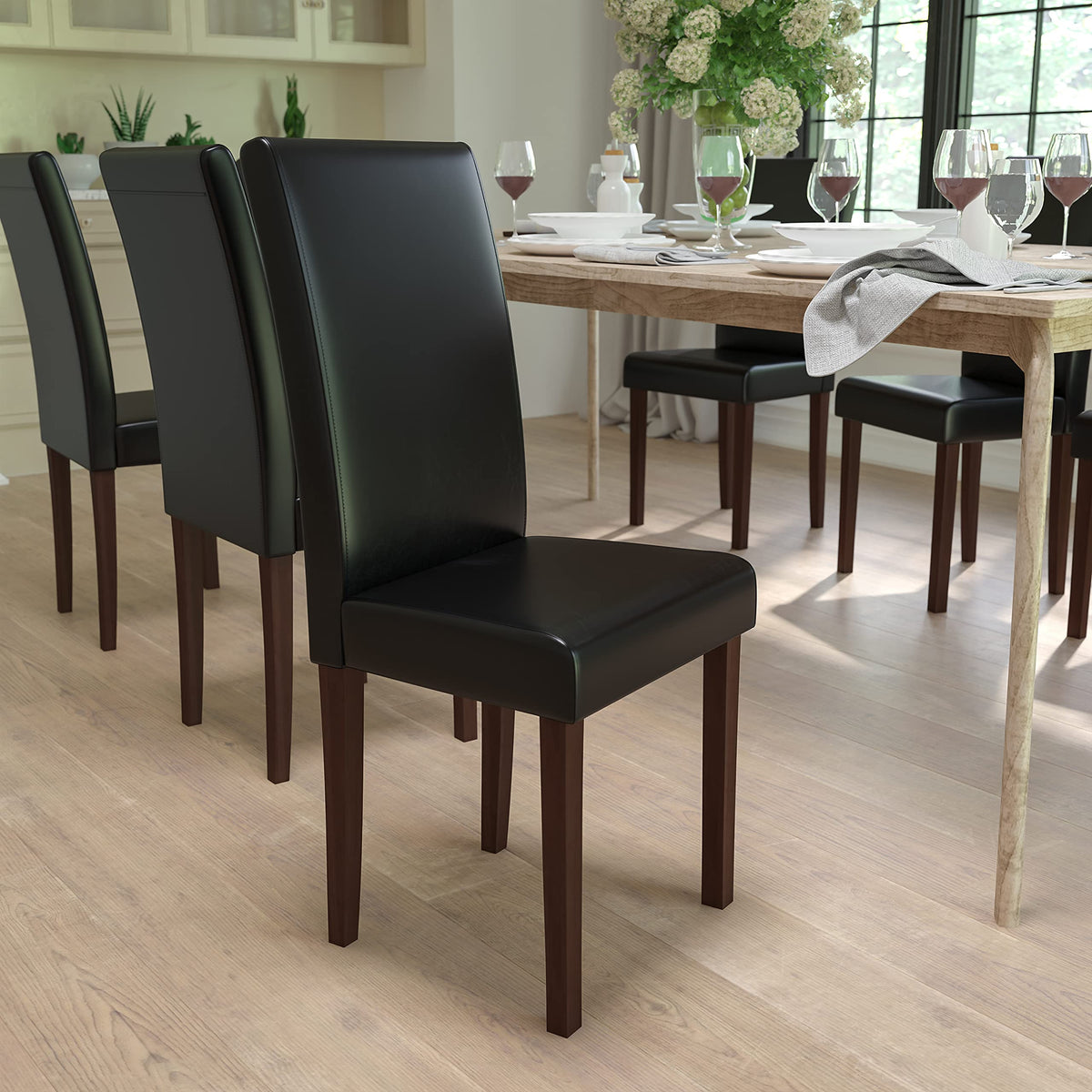 Black Faux Leather Parsons Chair 2-Pack O60216