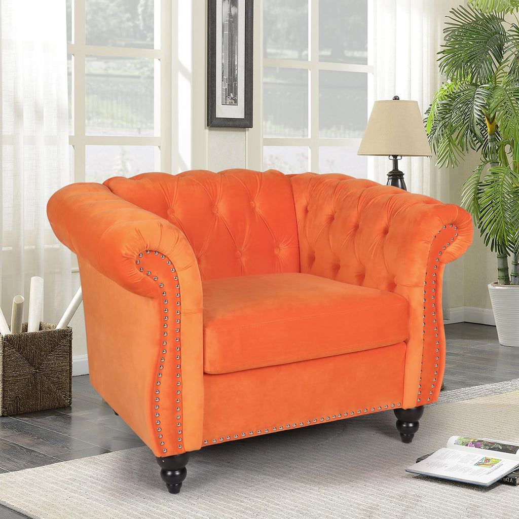 Orange Velvet Accent Chair Y618077