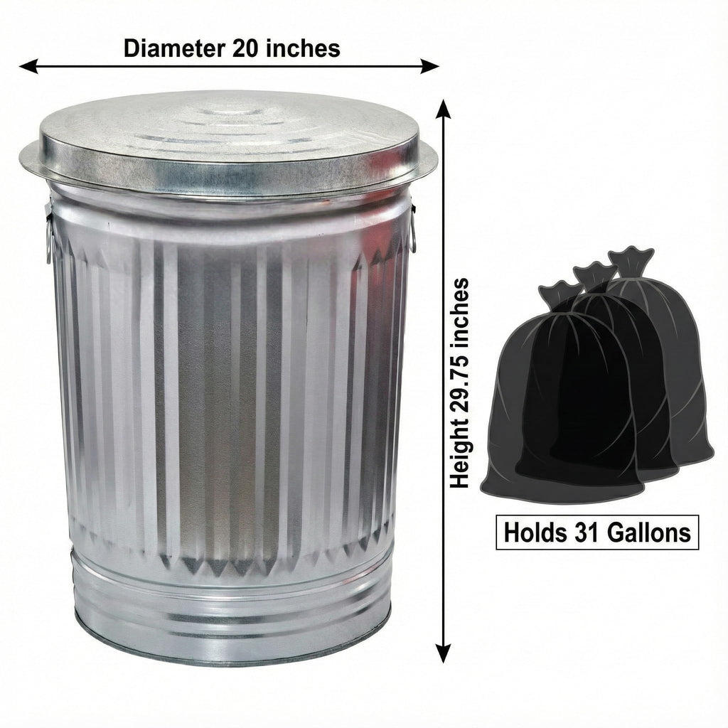 31 Gallon Galvanized Steel Trash Can with Lid S88233