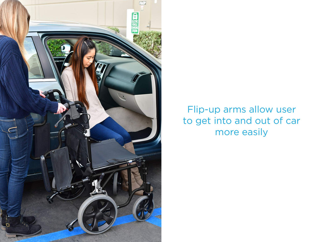 Lightweight Transport Chair with Locking Hand Brakes, Black W114