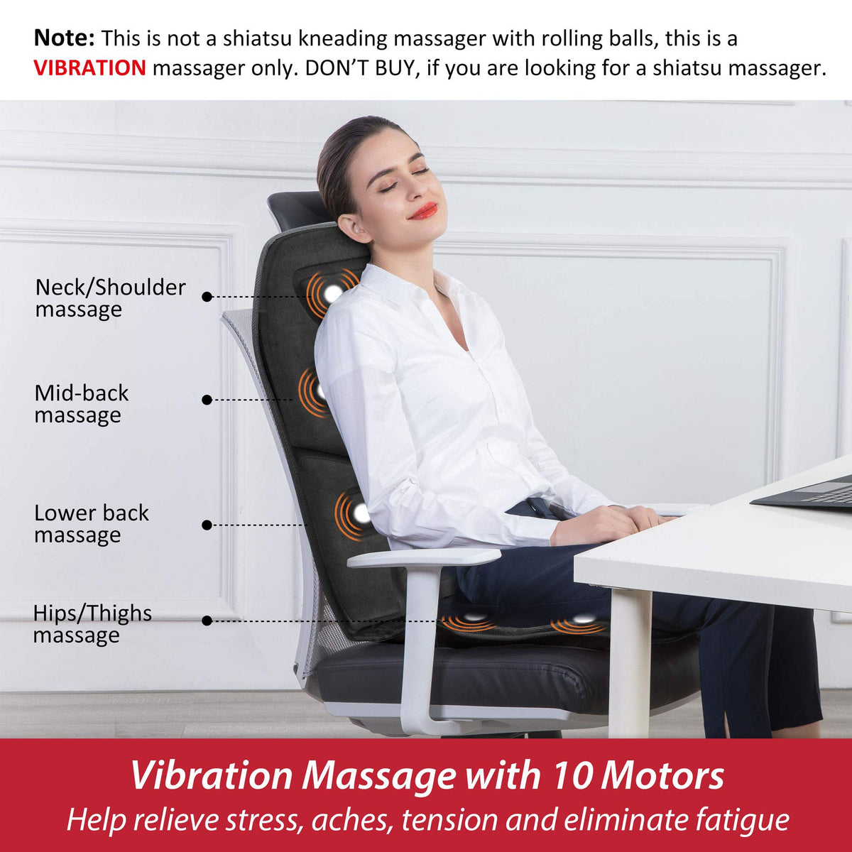 Graphene Heated Full Back Massage Seat Cushion J93975