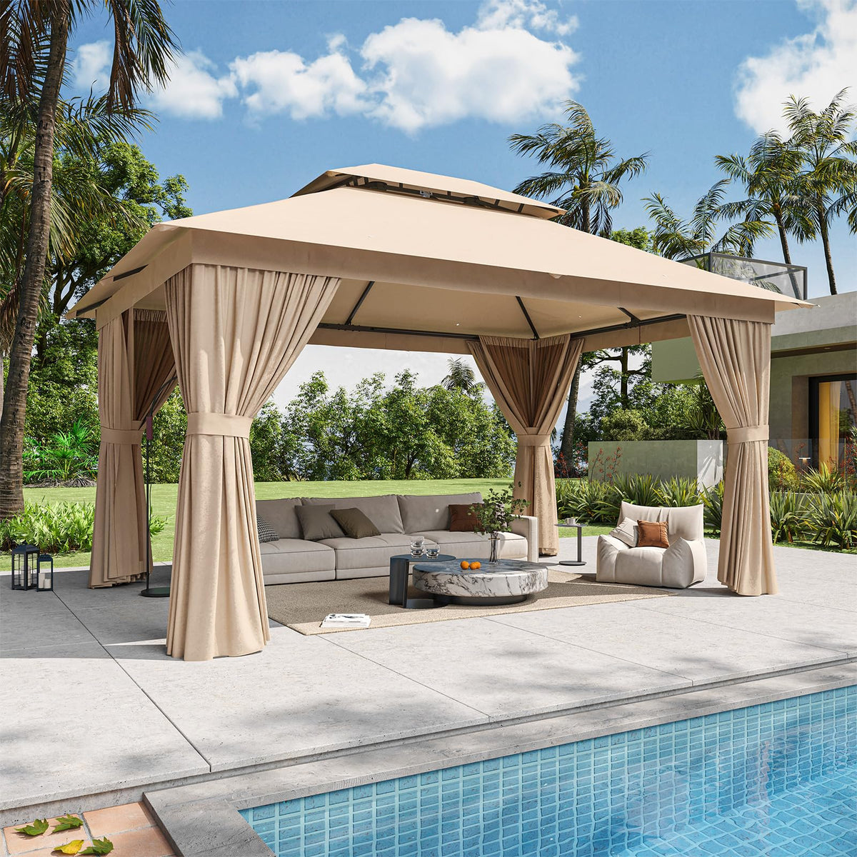 12'x10' Beige Metal Gazebo T656