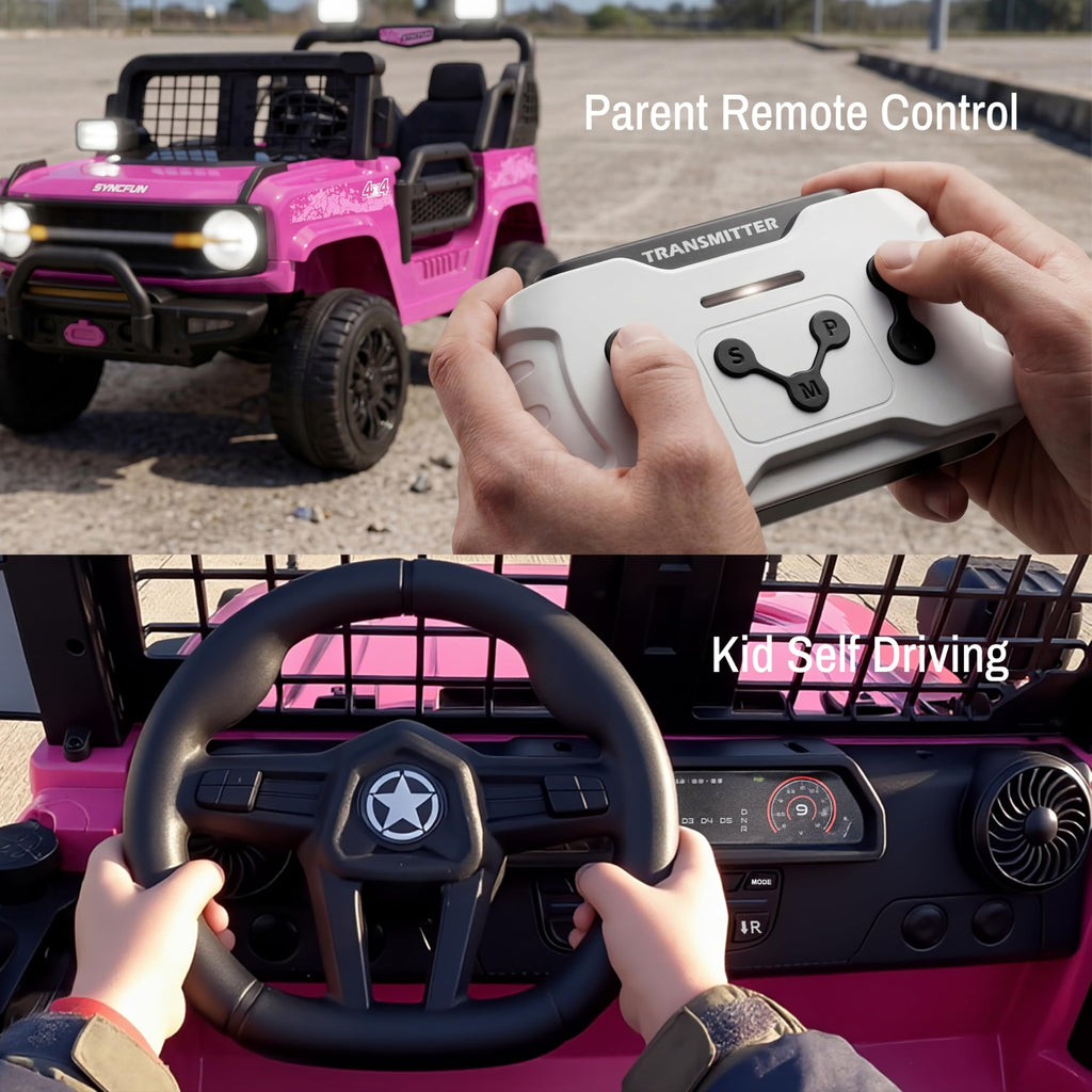 24V 2 Seater Ride On Car with Remote Control, 3 Speed Settings, All-Terrain Tires, LED Lights & Bluetooth Music, Up to 132 lbs, Pink E300985