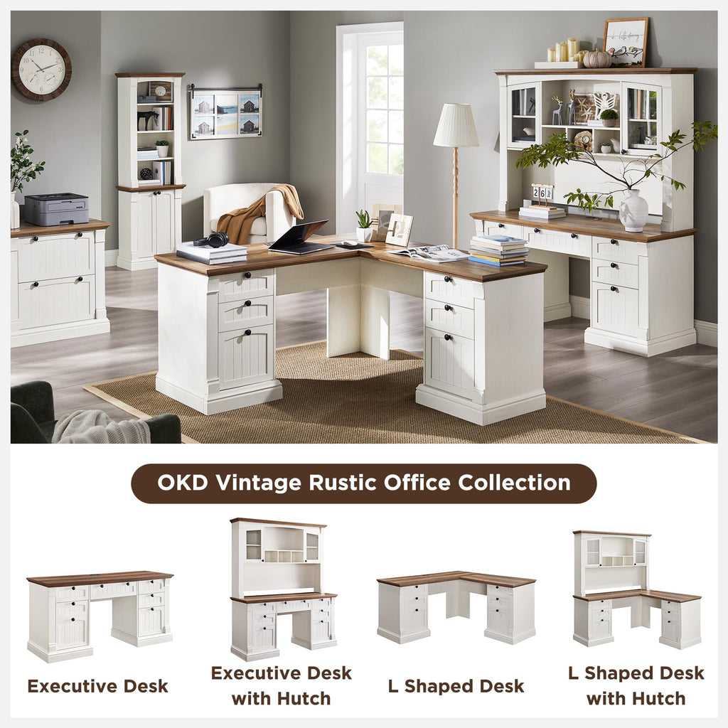60" L Shaped Executive Desk with Hutch P174