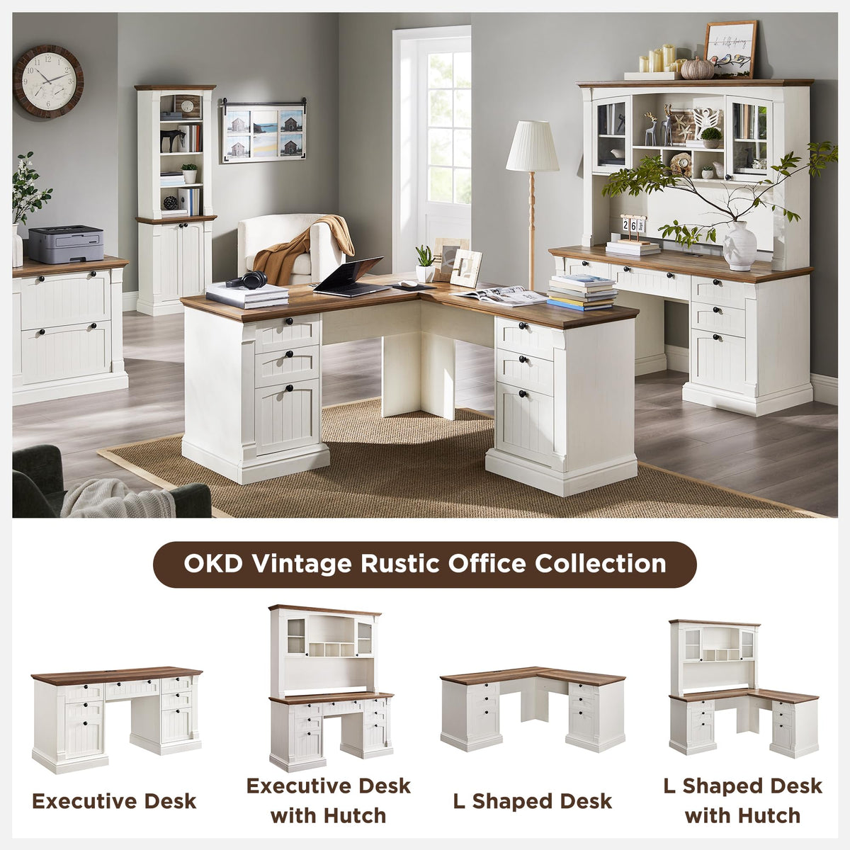 60" L Shaped Executive Desk with Hutch P174