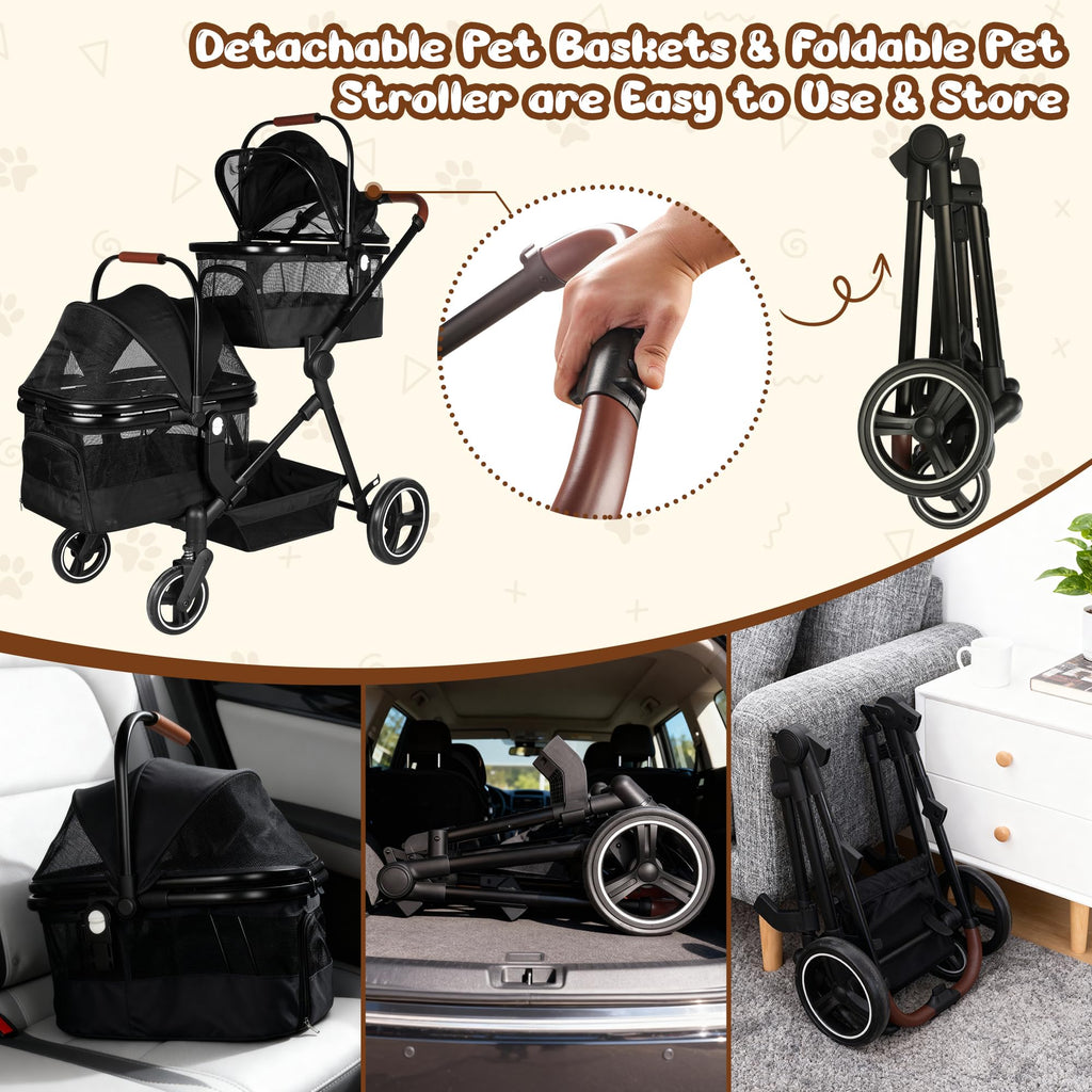 Foldable Double Pet Stroller W9230