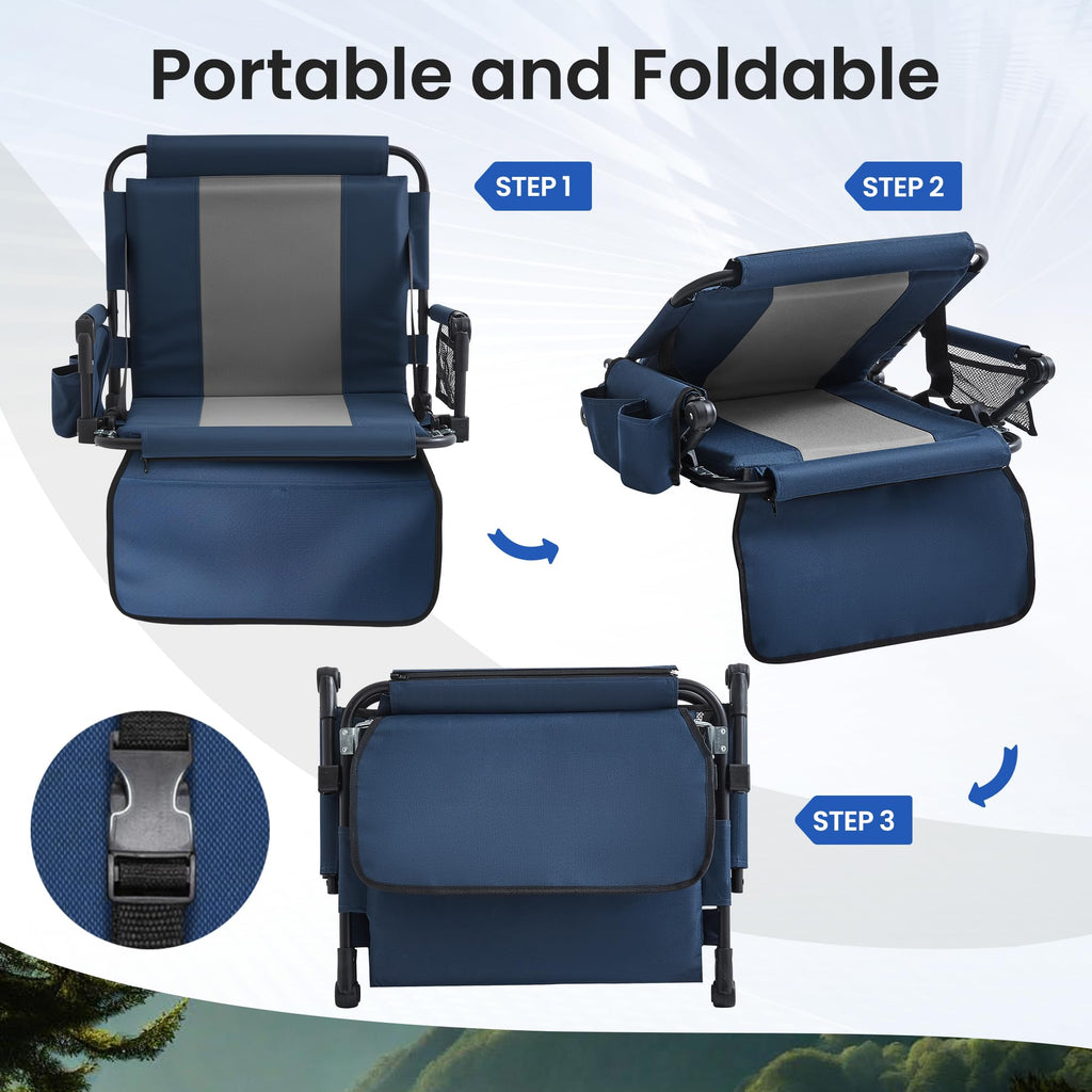 Portable Foldable Bleacher Chair with Cup Holders Blue H658