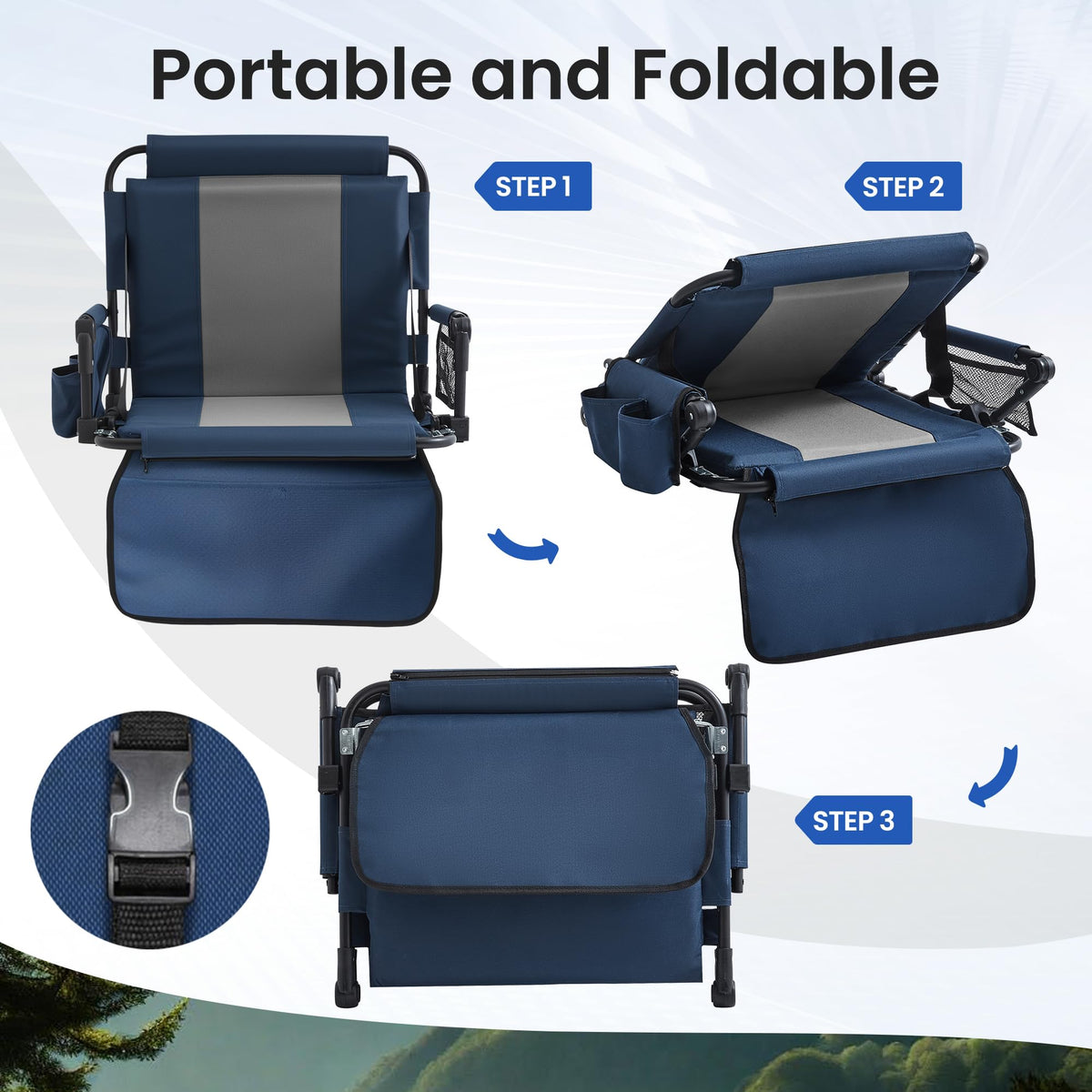 Portable Foldable Bleacher Chair with Cup Holders Blue H658