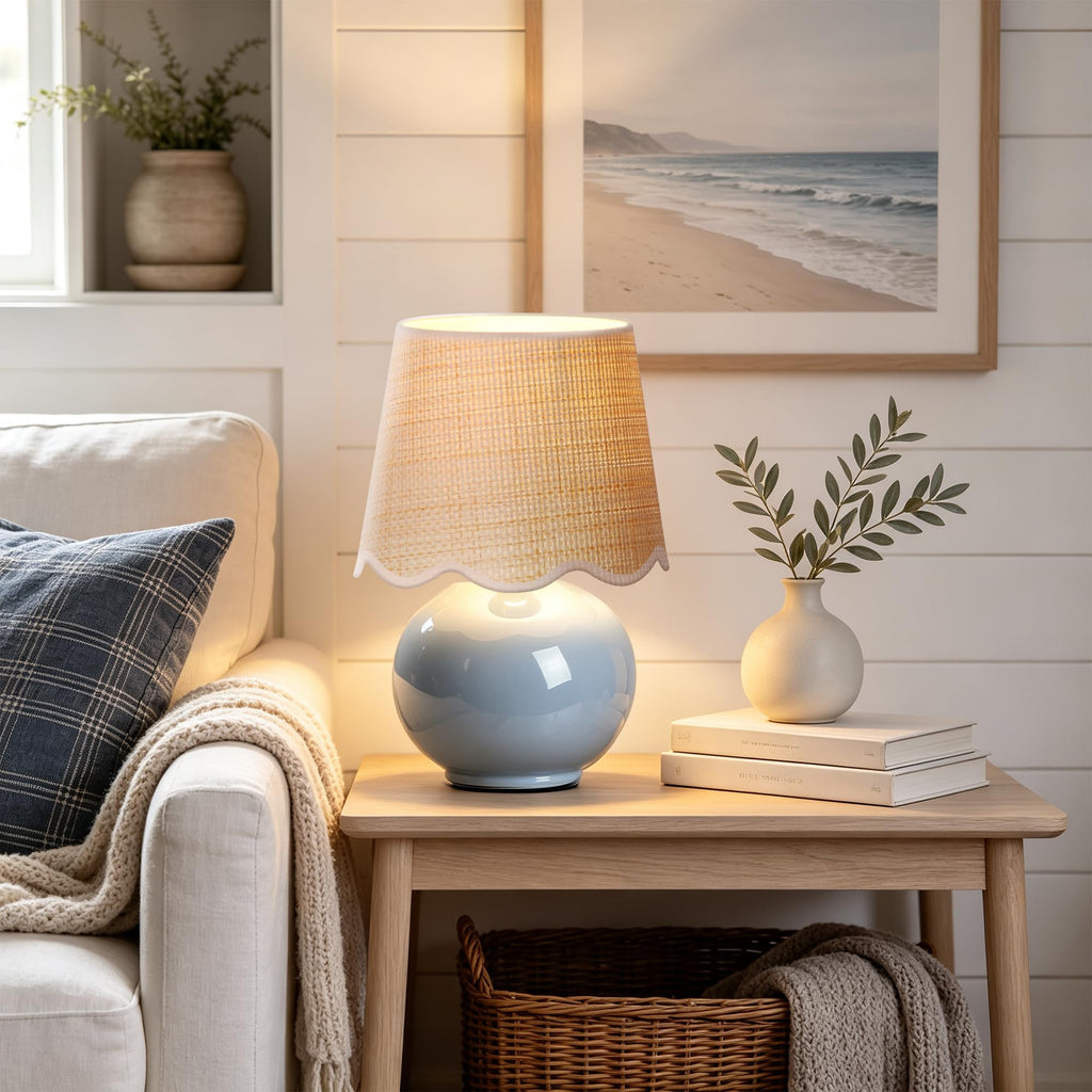 Small Ceramic Table Lamp with Rattan Woven Shade K607
