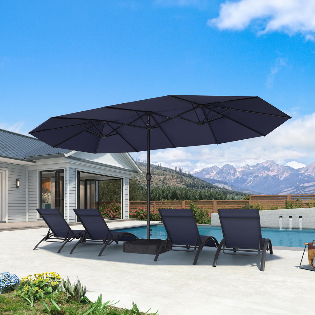 15ft Double-Sided Navy Blue Patio Umbrella with Base E91333