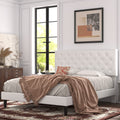 Queen Size Platform Bed Frame with Faux Leather Headboard R95166