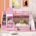Twin Over Twin Bunk Bed with Slide, 2 Drawers & 3 Shelves V31348