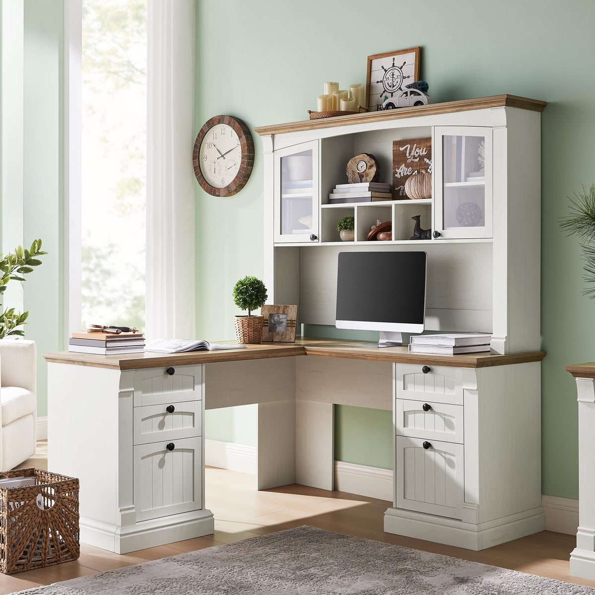 60" L Shaped Executive Desk with Hutch P174