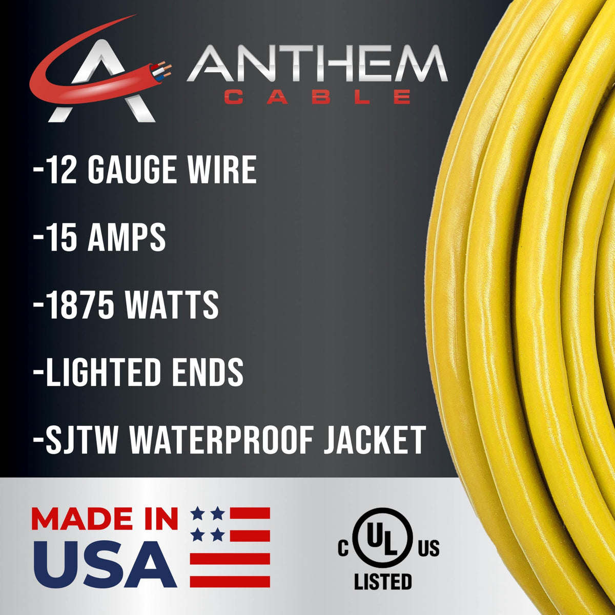 100 ft 12 Gauge Yellow Outdoor Extension Cord C5974