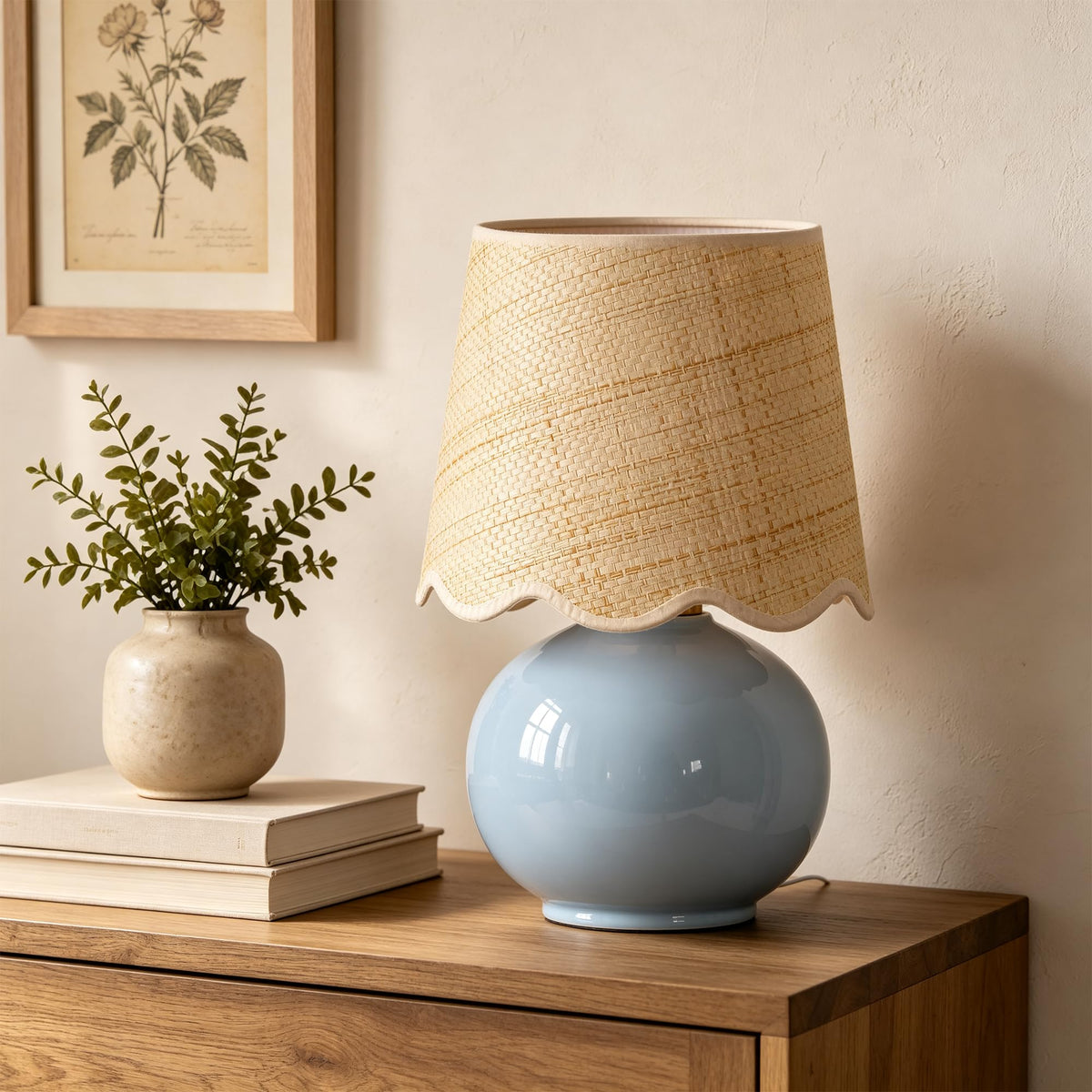 Small Ceramic Table Lamp with Rattan Woven Shade K607