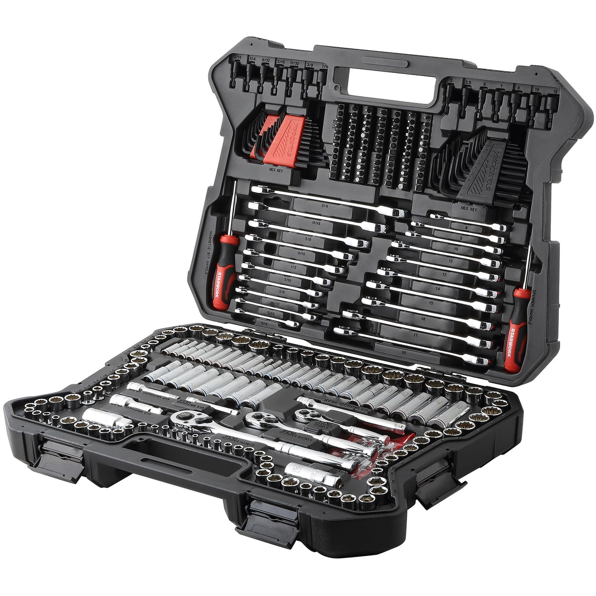 303-Piece Mechanics Tool Set and Socket Set, 1/4", 3/8", 1/2" Drive, SAE/Metric Y58506