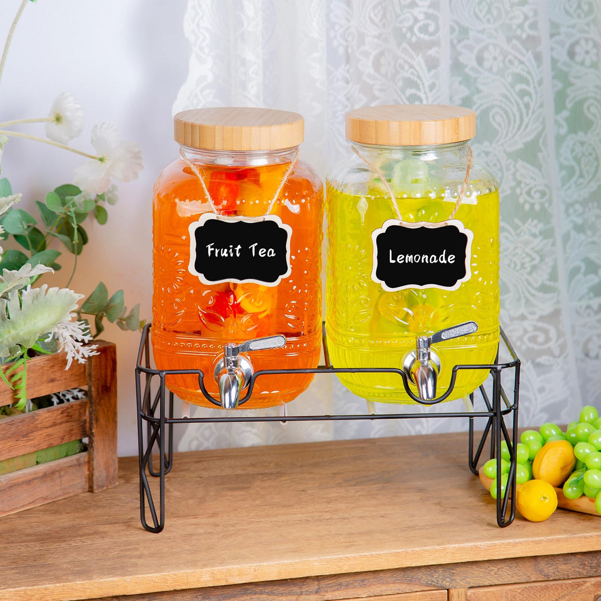 2-Pack 1 Gallon Glass Drink Dispensers with Spigot S13257