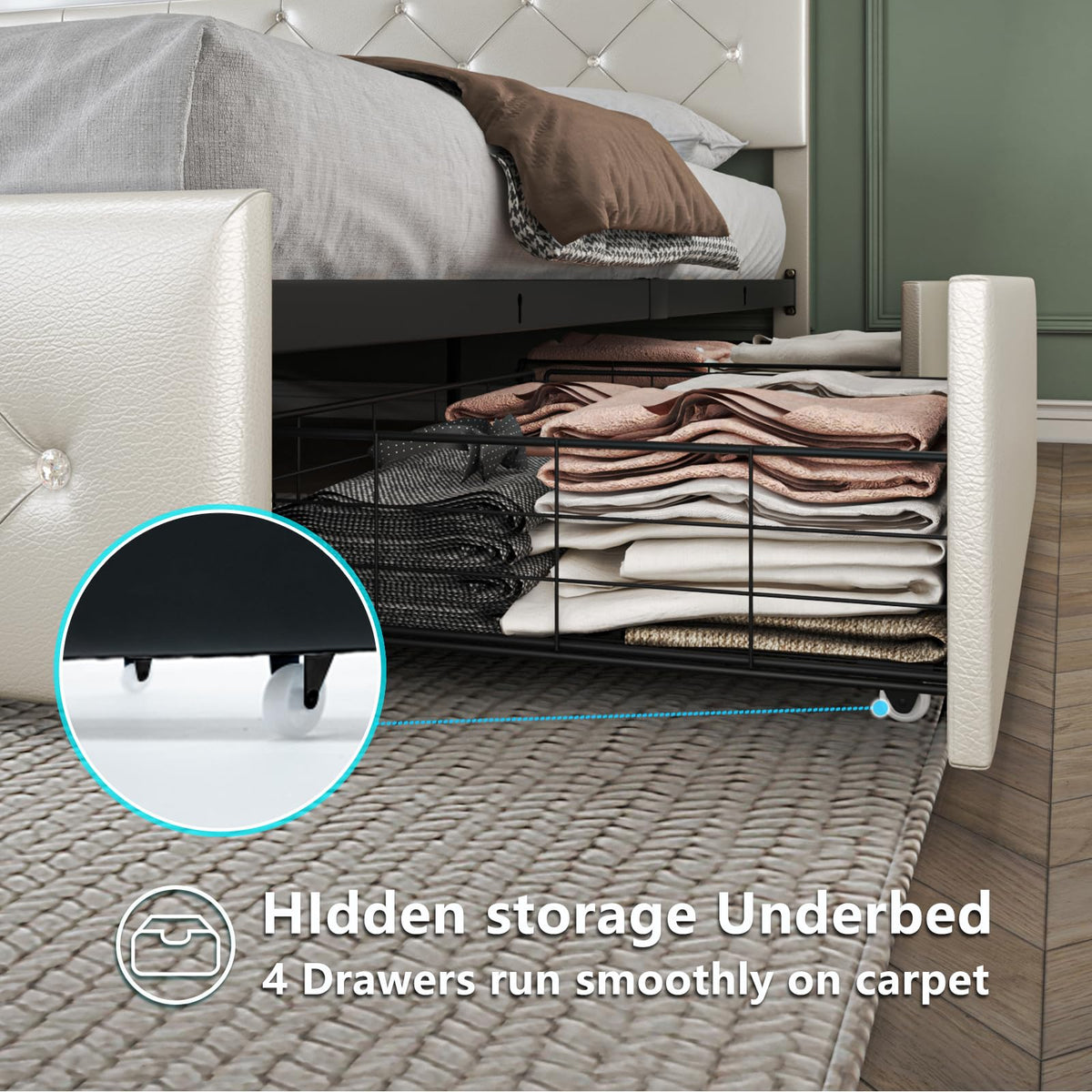 Full Size Bed Frame with LED Light and Storage Drawers U251