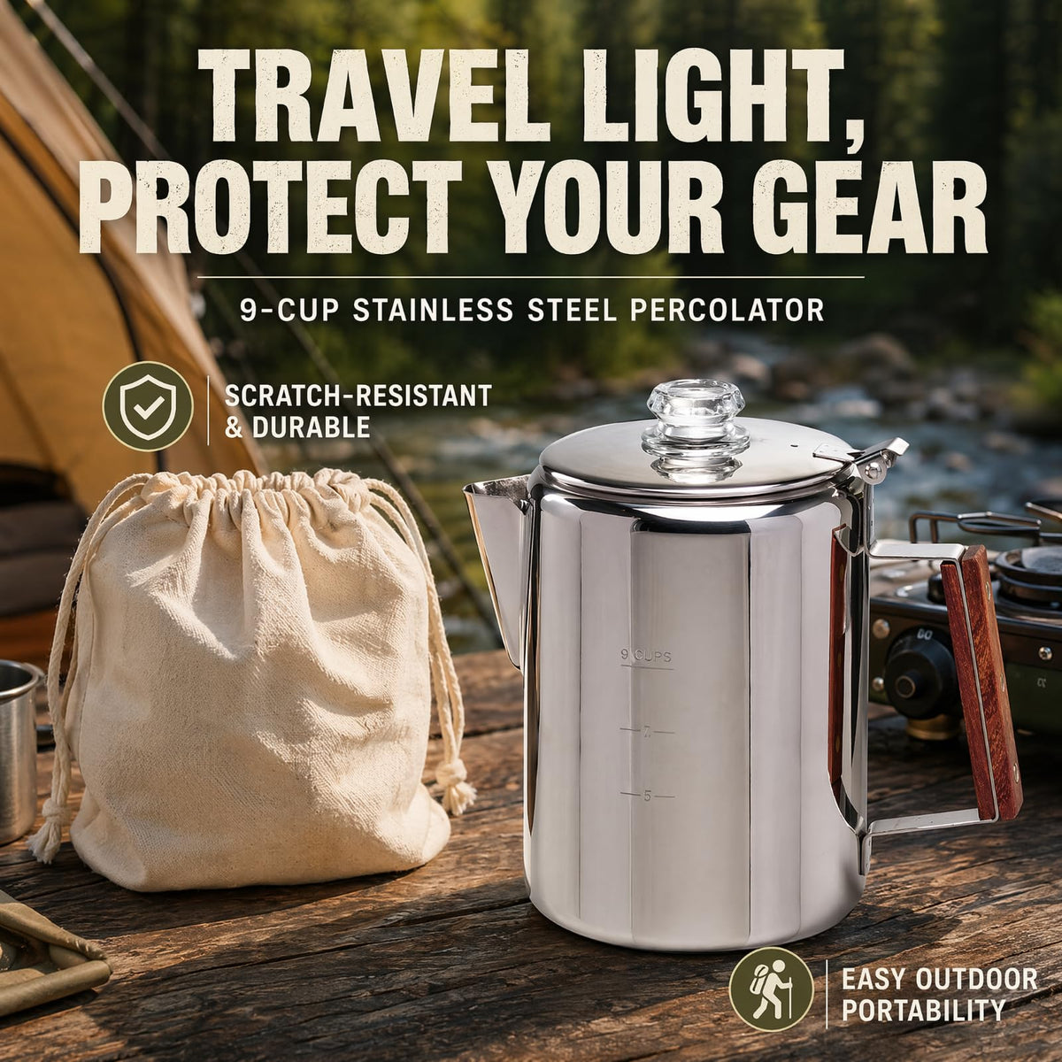 Stainless Steel 9 Cup Camping Coffee Percolator V622