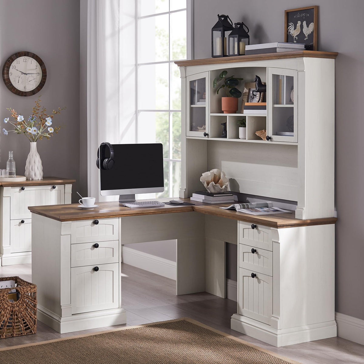 60" L Shaped Executive Desk with Hutch P174